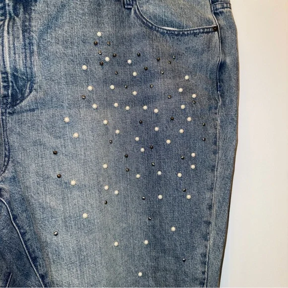 Who What Wear Blue Straight Leg Jeans with Embellishments - Picture 3 of 8